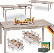 KESSER® išskleidžiamas sodo stalas 180/240 x 90 cm Išskleidžiamas iki 8 žmonių Išskleidžiamas stalas su milteliniu būdu dengtu plieniniu rėmu ir HDPE stalviršiu, atsparus atmosferos poveikiui ir UV spinduliams Į komplektą įeina 6 veltinio padėkliukai