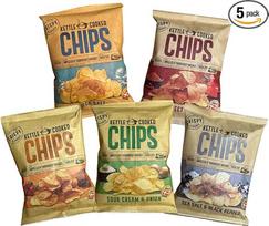 KETTLE CHIPS Danija – 5 vnt. pakuotė – Pipirai + jūros druska + juodieji pipirai + grietinė + saldus BBQ – Original Danish – OG ASIA – 5 x 150 g