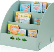 KHG Knygų lentyna vaikams, žalia, su 3 atskirais skyriais Laisvai pastatoma vaikiška lentyna knygoms ir žaislams - 64 x 59 x 53 cm