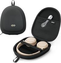 Kietas, ypač plonas ausinių dėklas, skirtas „Sony“, „JBL“, „Bose“, „Soundcore Anchor“, „BERIBES“, „KVIDIO“, „TOZO“ ir „JLab“ ausinėms su ausų apvadu – universali nešiojamoji kelioninė laikymo rankinė (Juoda) | Universali, atspari smūgiams, nešiojama kelio