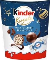 kinder Milk & Crispy Bits Balls - maži pilno pieno rutuliukai su kreminiu pieno įdaru ir traškiais kakavos traškučiais - saldumynai Kalėdų Seneliui, advento kalendoriui, kalėdinėms dovanoms - suvenyras - 90 g