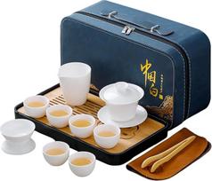 Kinietiškas arbatos rinkinys, tradicinis kinietiškas „Gongfu“ arbatos rinkinys suaugusiems, „Gaiwan“ arbatos rinkinys su 6 puodeliais (grynos baltos spalvos, 6 puodeliai)