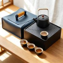Kiniškas japoniškas arbatinukas, 7-in-1 Gongfu arbatos rinkinys su 40 ml arbatos puodeliais 4 asmenims, 3 l vandens gaudyklės arbatos padėklas ir kelioninis krepšys, Kung Fu arbatos ceremonijos rinkinys, nešiojamas keraminis arbatos rinkinys kelionėms į n
