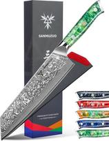 Kiritsuke Damasko peilis, 22 cm virėjo peilis, Xuan serija, VG10 Damasko plieno virtuvinis peilis, dervos rankena (smaragdo žalia)