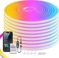 KISUFU 2 m RGB-LED šviesos juosta, USB, 5 V, LED neoninės lemputės, valdymas per programėlę / 28 mygtukų nuotolinio valdymo pultu, RF, valdymas pagal garsą, IP65 lauko LED neoninės lemputės, lankstus, skirtas miegamajam, žaidimams,
