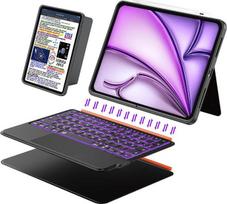 Klaviatūros dėklas „iPad Air“ 13 colių (M4/M3/M2, 2026/2025/2024), „Pro“ 12,9 colių 6/5/4/3 kartos, nuimama klaviatūra su jutikliniu pelės kilimėliu, spyruokliniu apšvietimu klavišai, plonas „iPad“ dėklas su atrama (juodas)
