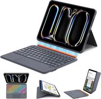 Klaviatūros dėklas „iPad Pro“ 13 colių (M4 2024 / M5 2025), magnetinis nuimamas klaviatūros dėklas su jutikliniu kilimėliu, apšvietimu ir atrama, vokiškas QWERTZ išdėstymas