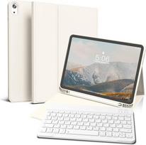 Klaviatūros dėklas, skirtas „iPad Air“ 11 colių (M4/M3/M2), „iPad Air“ 5-osios ir 4-osios kartos modeliams | Minkštas TPU nugarėlės dėklas su rašiklio laikikliu, magnetinė nuimama belaidė „Bluetooth“ klaviatūra, QWERTZ išdėstymas, kreminė balta spalva