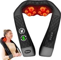 KNQZE® belaidis kaklo, pečių ir nugaros masažuoklis su „Shiatsu“ funkcija ir šildymu | Belaidis 4D „Shiatsu“ masažas su šildymu, 2 nešiojimo režimai, odinis apvalkalas. Skirtas kaklui, pečiams ir nugarai. Puikiai tinka namuose, biure ir kelionėse.