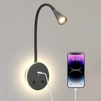 Knygų apšvietimas naktiniam skaitymui, LED sieninė skaitymo šviesa, lanksčios sieninės lempos miegamajam, kištukinės sieninės lempos su USB įkrovimu, naktiniai sieniniai šviestuvai, fokusuotas lovos šviestuvas