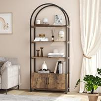 Knygų spinta su spintele, arkos formos lentyna su plieniniu rėmu, pramoninio stiliaus ekspozicinė lentyna, iš metalo ir medžio pagaminta lentyna daiktams laikyti, skirta svetainei, namų biurui, miegamajam, „Vintage Brown“ spalvos