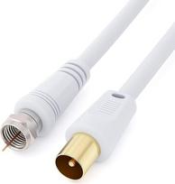 Koaksialinis kabelis F vyriškos lyties į RF M vyriškos lyties kabelį palydovinės palydovinės Freesat Sky Virgin BT TV HDTV DVB DVD radijo/koaksialinė antena Freeview koaksialinės koaksialinės antenos adapteris Kabelinė televizija - 1 m baltos spalvos