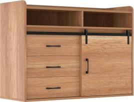 Komoda HG1-S 107 x 80 x 40 cm, 1 stumdomos durys, 3 stalčiai, 3 skyrius, skirta valgomajam, miegamajam, namų biurui (ąžuolo imitacija, 107 x 80 x 40)