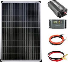 Komplektas: 1 vnt. 100 W „Poly“ saulės modulis, 20 A įkrovos reguliatorius, geltonas įtampos keitiklis 600 W, pritaikytas kabelis – pilnas komplektas saulės modulio fotovoltinės salos sistemos
