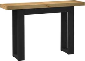 Konsolinis staliukas iš masyvios pušies medienos, 120 x 30 x 75 cm, U formos kojos, rustikalaus stiliaus dizainas, skirtas prieškambariui, koridoriui ar svetainei, tvirtas ir patvarus rėmas, puikiai tinka dekoravimui