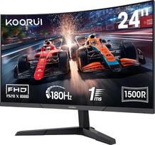 KOORUI 24E6CA 24 colių išlenktas žaidimų monitorius, FHD 1080p, 180 Hz, 1 ms, „Adaptive Sync“ technologija, 1500R išlenkimas, HDMI 2.0 (2 jungtys) / DP 1.2, 100×100 mm VESA tvirtinimas, ekranas su reguliuojamu pakreipimu, juodas | 1920 x 1080, išlenktas e