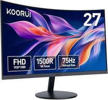 KOORUI lenktas monitorius - 27 colių (61 cm) FHD lenktas kompiuterio monitorius, VA skydelis, 75 Hz, 1800R išlenkimas, posvyrio reguliavimas, akių apsauga, HDMI, VGA žaidimų monitorius, juodas 27N5C
