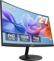 KOORUI išlenktas monitorius, 27 colių, „Full HD“, VA, 75 Hz, 3000:1, 1500R, kompiuterinis, 27N5CA | Ekrano skiriamoji geba 1920 x 1080, HDMI 1.2, VGA, apsauga nuo atspindžių, pakreipiamas, akių apsaugos funkcija „Eye Ease“, juodos spalvos, akims nekenksmi