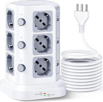 KOOSLA „Multi Socket“ 4000 W, 5 m, balta | 12 lizdų, 3 jungikliai, apsauga nuo įtampos šuolių, 5 m kabelis, biurui, virtuvei, namams