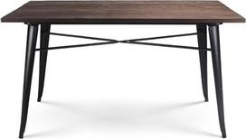 KOSMI - Valgomasis stalas 120 x 80 cm, juodas metalinis ir medinis padėklas, pramoninis stilius (tamsus medis, 140 x 80 cm)
