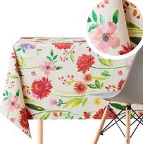 KP HOME Nuvalykite švarią PVC staltiesę Stačiakampis 250x140 cm Nuvalykite švarią staltiesę 8 sėdynės Vandeniui atsparus vinilo audinys Oilcloth Cover Kreminės smėlio spalvos spalvingas žydinčių gėlių sodas
