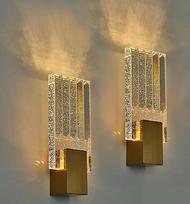 Krištolinis LED sieninis šviestuvas aukso spalvos, 3 šviesos režimai, skirtas simetriškam apšvietimui (prieškambaris, miegamasis) - S dydžio (28 × 11 cm), 2 vnt.