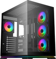 KRUX Atron ATX žaidimų kompiuterio korpusas – panoraminis grūdintas stiklas, 4 vnt. 120 mm ARGB PWM ventiliatoriai, ARGB LED juostos, USB-C, oro srautas, vaizdo plokštė iki 420 mm, juodas kompiuterio korpusas, žaidimų kompiuterio korpusas „Tower“ tipo