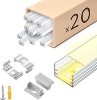 KSIBNW LED profilio aliuminis 1 m pakuotė, 20 vnt., U formos aliuminio profilio bėgelis, netiesioginio apšvietimo kanalas su pieno dangteliu, galiniais dangteliais, montavimo spaustukais, 8 mm 10 mm pločio LED juostos difuzoriumi