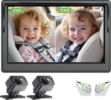 Kūdikių automobilinė kamera su dviguba kamera, HD 1080P dviejų kanalų 5 colių ekranas, automobilinė kūdikių kamera, lengvai montuojama kūdikių automobilinė kamera su krištolo skaidrumo plačiu matymu ant galinės sėdynės