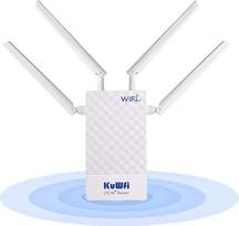 KuWFi 4G LTE maršrutizatorius, atrakintas lauko 4G LTE "Cat 4" modemas su SIM kortelės lizdu, N300 WiFi, IP65 4G dėžutė, nuimamos mobiliojo ryšio antenos, pridedamas pasyvusis PoE adapteris