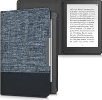kwmobile "Kobo Aura Edition 2" dėklas - PU odos ir drobės apsauginis elektroninės skaityklės dėklas "Folio" - tamsiai mėlynas/juodas