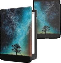 kwmobile apsauginis dėklas Pocketbook InkPad 4 / Color 3 / Color 2 / Vivlio InkPad 4 / InkPad Color 3 dėklas - elektroninės skaityklės apverčiamas dėklas su automatinio miego funkcija - Galaxy Tree pieva su mėlynai pilka juoda spalva