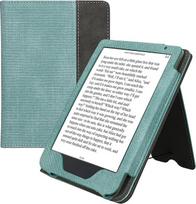 kwmobile dėklas, suderinamas su "Kobo Clara BW/Clara Colour/Tolino Shine (5) / Shine Colour Case - Flip Case with Hand Strap - Faux Leather Cover - Mint Green Dark Grey