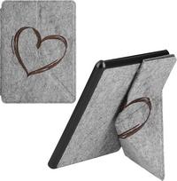 kwmobile Filz Hülle kompatibel mit Amazon Kindle Paperwhite 11. Generation 2021 - Cover eReader Case mit Standfunktion Magnetverschluss - Dunkelbraun Herz Brush