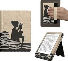kwmobile Flip Cover Compatible with Kobo Clara BW/Clara Colour/Tolino Shine (5) / Shine Colour - dėklas su dirželiu skaitymo moteriai Juoda, smėlio spalvos