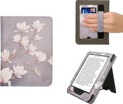 kwmobile Flip Cover Compatible with Kobo Clara BW/Clara Colour/Tolino Shine (5) / Shine Colour - dėklas su dirželiu Magnolia Taupe White Blue Grey