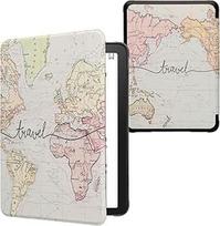 kwmobile Klapphülle kompatibel mit Amazon Kindle Paperwhite (2024)/Colorsoft Hülle - eReader Case - Travel Schriftzug Schwarz Mehrfarbig