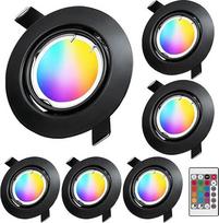 KYOTECH LED įleidžiamas prožektorius RGB + šilta balta 3000 K pasukamas 230 V 5 W įleidžiami žibintai itin plokščios skylės skersmuo 68-80 mm juodas įleidžiamas prožektorius, keičiantis spalvą, reguliuojamas su nuotolinio valdymo pulteliu 400LM lubų prože