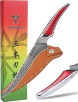 LA-S9 serijos filėavimo peilis, virtuvinis ir žuvies peilis, pagamintas iš japonų VG-10 Damasko plieno, itin aštrus kaulų išėmimo peilis su ergonomiška raudonos spalvos dervos rankena