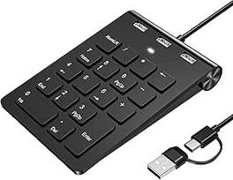 Laidinė skaitmeninė klaviatūra, USB A/USB C skaitmeninė klaviatūra, ergonomiška mini skaičių klaviatūra su 3 USB 2.0 prievadais, 18 mygtukų, nešiojamojo kompiuterio, nešiojamojo kompiuterio, stalinio kompiuterio, kompiuterio, kompiuterio, kompiuterio, kom
