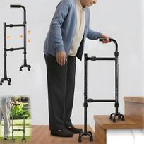 Laikymosi lazda, pagalba lipant laiptais, ramentai, vaikščiojimo pagalba vyresnio amžiaus žmonėms, aukštis (85–115 cm) ir plotis (22–36 cm), reguliuojama keturkojė bazė, universali laikymosi lazda, pagalba lipant laiptais, „2-in-1“ konstrukcija