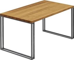 LAMO Manufaktur LNG-01-A-003-000Fr Valgomojo stalas, virtuvės stalas, kavos staliukas, pagamintas iš medžio masyvo, 140 x 60 x 76 cm (AxWxH), rėmas, kaimiškas / neapdorotas plienas su skaidriu laku, LNG-01-00000000000000