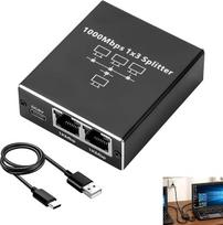 LAN komutatorius 1 į 3, LAN skirstytuvas 1 į 3, Gigabit Ethernet skirstytuvas 1000Mbit/s, tinklo skirstytuvas su USB-C maitinimo kabeliu, aliuminis RJ45 komutatorius, suderinamas su maršrutizatoriumi, kompiuteriu, televizoriumi ir televizijos priedėliu,