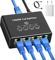 LAN skirstytuvas 1 į 4, 1000Mbps Ethernet skirstytuvas, 4 prievadų LAN komutatorius su USB-C maitinimo kabeliu ir maitinimo kištuku, gigabito komutatorius, skirtas kompiuteriui, šakotuvui, tinklo komutatoriui, maršrutizatoriui, televizijos priedėliui, sk