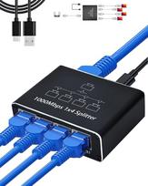 LAN skirstytuvas nuo 1 iki 4, 1000Mbps LAN jungiklis, 4 prievadai, Gigabit LAN jungiklis, 4 prievadai, Ethernet jungiklis su USB C maitinimo kabeliu, skirtas kompiuteriui, šakotuvui, jungikliui, maršrutizatoriui, priedėliui, ADSL, skaitmeninei televizija