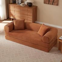 LANOX sofa lova iš velveto, sulankstoma grindų sofa, daugiafunkcinė 3 sėdimų vietų sofa su miego funkcija, Tatami sofa lova svetainei ir miegamajam, terakota | Sofa be kaulų