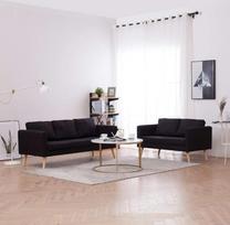 LAPOOH 2 dalių sofos komplektas, sofa lova, sofa lova, sofa su miego funkcija, sofos ir sofos, relaksacinė sofa, audinys, juoda