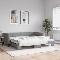 LAPOOH 3196583 Išskleidžiama dieninė lova, šviesiai pilka, 100 x 200 cm, audinys, Sofa lova, Sofa lova, paauglių lova, lovos rėmas, lovos kušetė