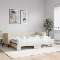 LAPOOH 3196582 Išskleidžiama dieninė lova Cream 90 x 200 cm Audinys, sofa lova, sofa lova, paauglių lova, lovos rėmas, lovos kušetė