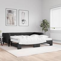 LAPOOH 3196598 Išskleidžiama dienos lova su čiužiniais, juoda, 90 x 200 cm, audinys, sofa lova, sofa lova, paauglių lova, lovos rėmas, sofa lova